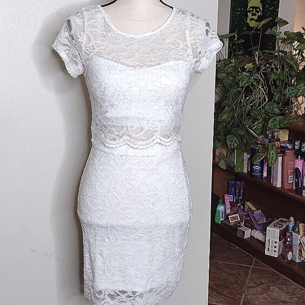 Speechless slim glitter white party sheath dress top skirt